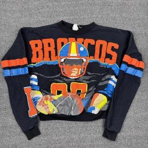 Vintage Caribe Denver Broncos Sweatshirt Mens M Black Pullover NFL Football 80s